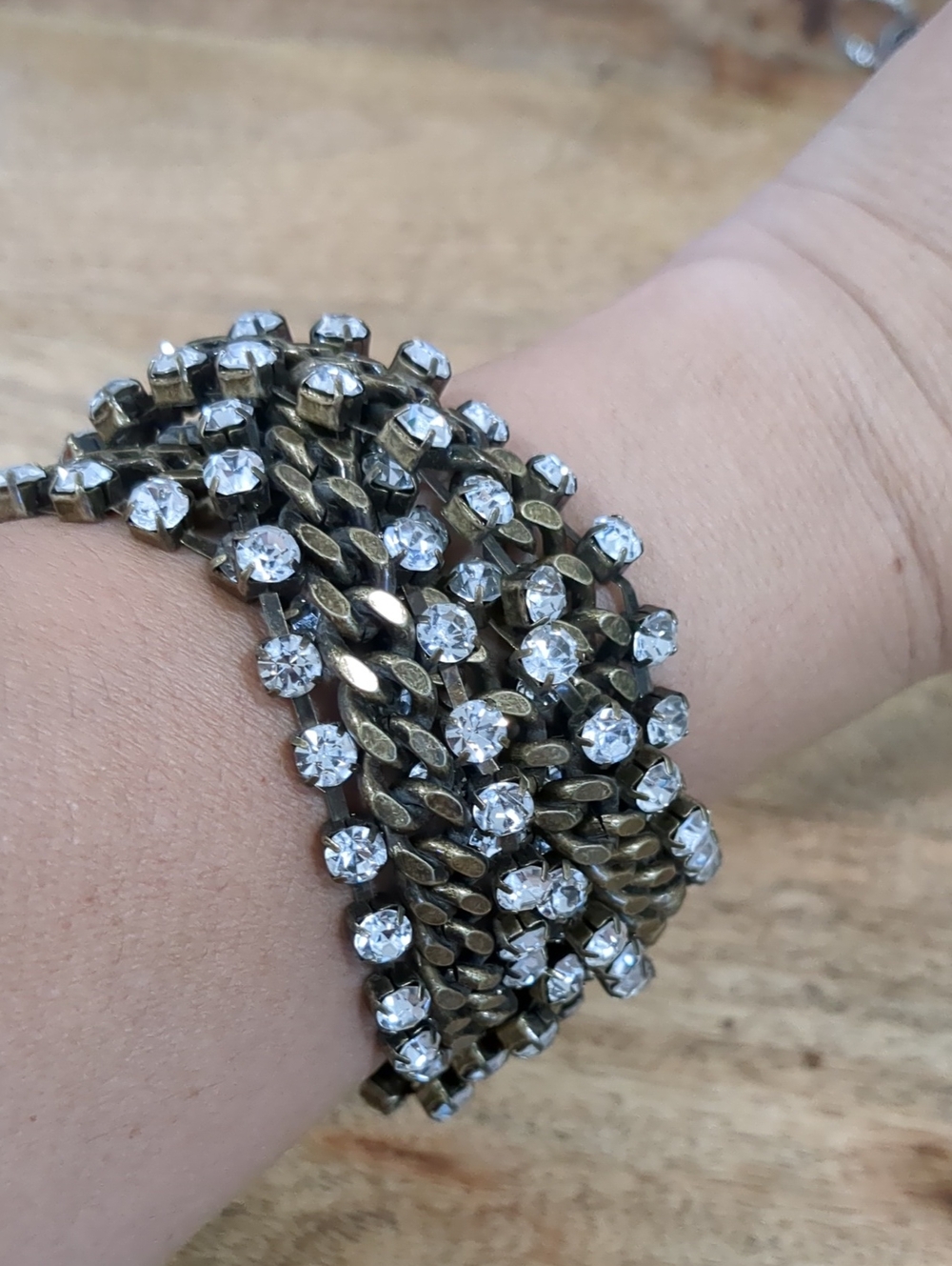 BANANA REPUBLIC Crystal Accent Antique Gold Multi-Chain Bracelet